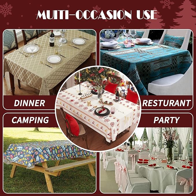 Christmas Rectangle Table Cloth,100% Waterproof Tablecloth,Christmas Decorations for Home, Vinyl Tablecloth Plastic Table Cover for Party，Picnic,Dining,Outdoor 54" x 84",Merry Ribbon