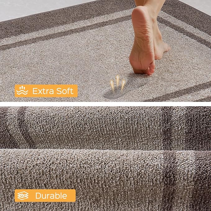 Kichen Rugs 24" x 96", Non-Slip Machine Washable Kitchen Runner Rugs Floor Mats, Absorbent Comfort Standing Mats for Kitchen, Sink, Laundry and Hallway, Beige & Grayish Brown