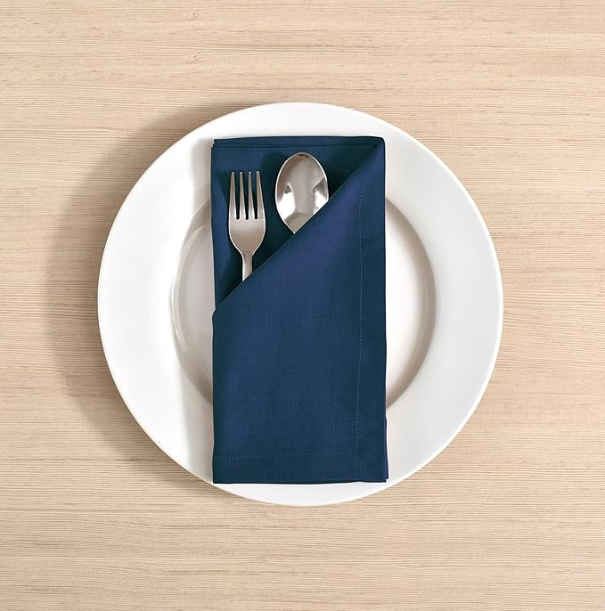 Fingercraft Cloth Napkins Set of 12, Cotton Linen Blend Napkins Cloth Washable Premium Quality Parties, Weddings, Mitered Dinner Napkin for Home Parties Christmas Thanksgiving 18x18 in Navy