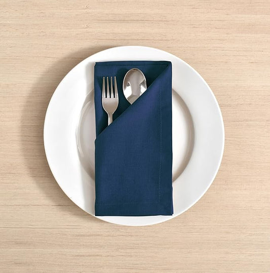 Fingercraft Cloth Napkins Set of 12, Cotton Linen Blend Napkins Cloth Washable Premium Quality Parties, Weddings, Mitered Dinner Napkin for Home Parties Christmas Thanksgiving 18x18 in Navy