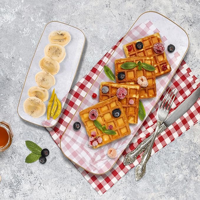 R-kay 4 Pack Clear Plastic Serving Trays - 10 by 5.5 in Heavy Duty Rectangular Platters for Party, Food, and Desserts