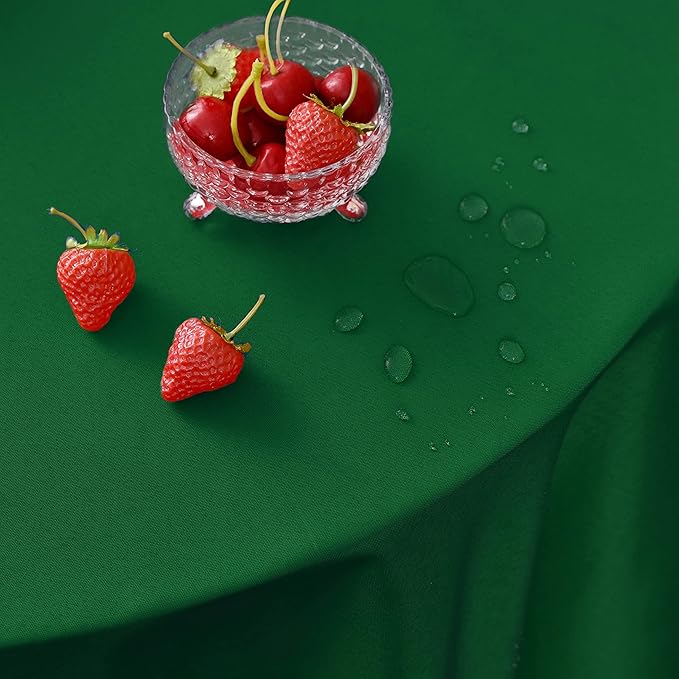 MEANMOY 2 Pack Green 210 GSM Water & Stain Resistant Round Tablecloth - Solid 70 Inch Circle Table Cloth Cover in Wrinkle Free Washable Wipe Clean Polyester for Wedding, Party, Banquet (2 Pcs)