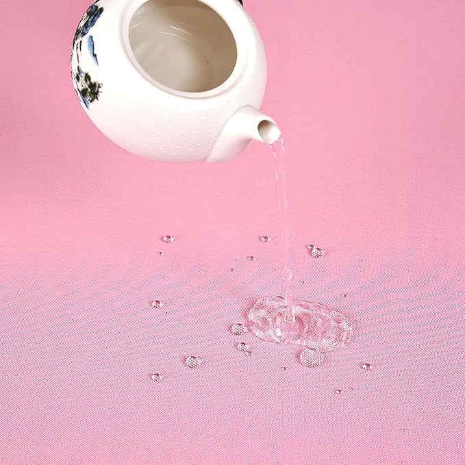 MEANMOY Pink 210 GSM Water & Stain Resistant Round Tablecloth for Circle Table - Solid 120 Inch Table Cloth Cover in Wrinkle Free Durable Washable Polyester Fabric for Wedding, Party, Banquet