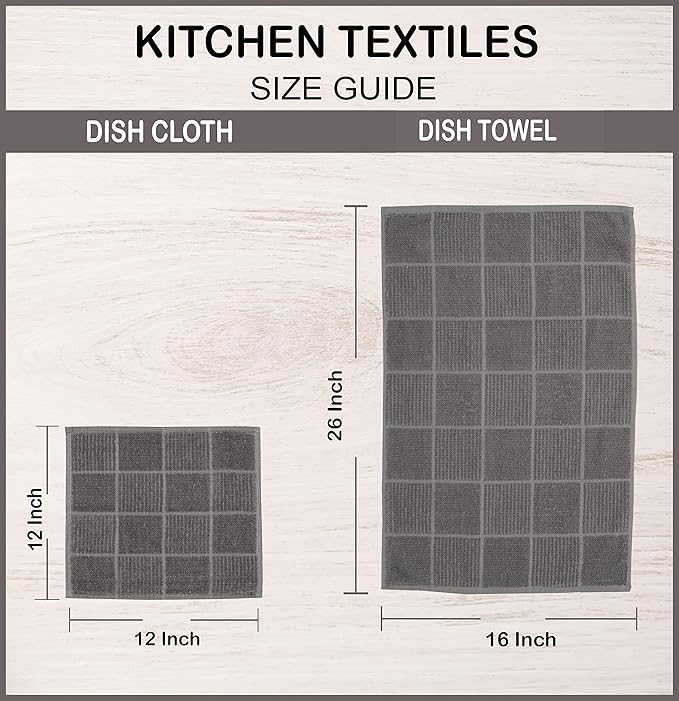 AMOUR INFINI Kitchen Towels Pack of 4 Absorbent, Quick Drying Premium Terry Cotton Dish Towel with Hanging Loop 16x28 Inch Hand & Tea Towels (L.Grey)