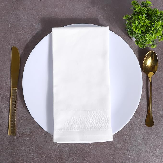 Fingercraft White Cloth Napkins Cotton High GSM Hotel Quality 20 in Oversized Set of 12 Stripe