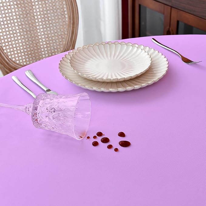 MEANMOY Light Purple 210 GSM Water & Stain Resistant Round Tablecloth for Circle Table - Solid 48 Inch Lavender Table Cloth Cover in Wrinkle Free Durable Washable Polyester Fabric for Party, Banquet