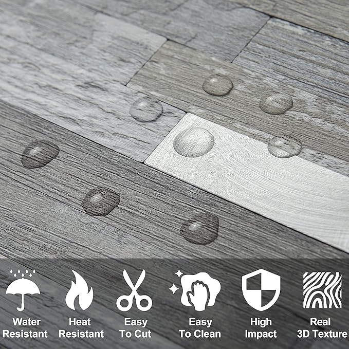 DICOFUN 10-Sheet Peel and Stick Backsplash Wall Tile, PVC Kitchen Backsplash Peel and Stick in Distressed Wood, 9.4 sq.ft