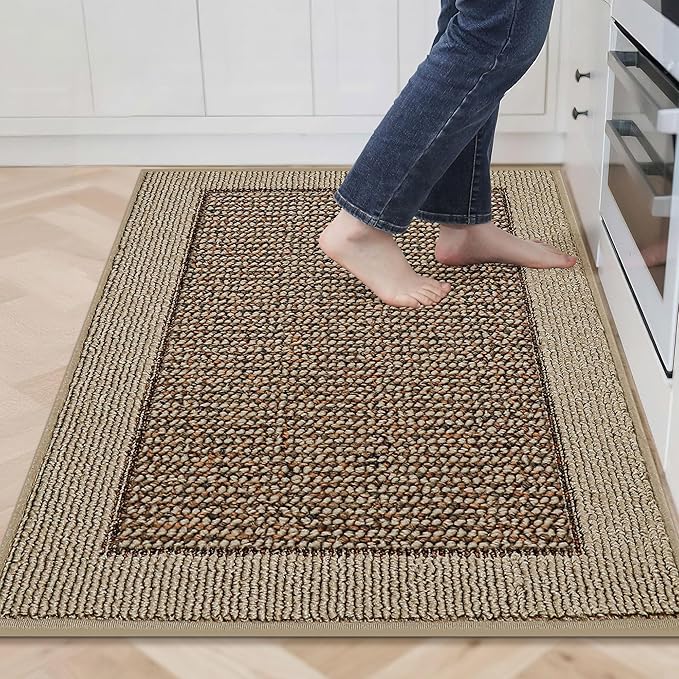 BEQHAUSE Kitchen Rugs 32"x48", Kitchen Runner Rug Non-Slip Kitchen Mats for Floor, Absorbent and Stain Resistant Kitchen Mats, Machine Washable Rugs for Kitchen, Hallway, Laundry & Sink, Taupe