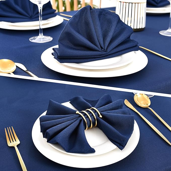 Wolkemer Set of 4 Navy Blue Cloth Napkins 17 x 17 Inches Solid Washable Polyester Dinner Napkins with Hemmed Edges for Dinners Parties Weddings Banquets Events Table Decoration