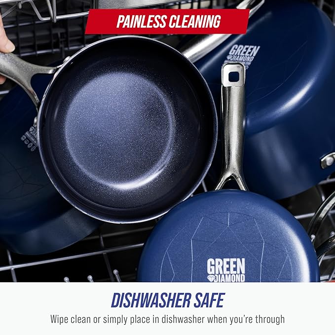 Blue Diamond Nonstick Diamond Infused PFAS-Free Ceramic Pots & Pans, Dishwasher & Oven Safe, Stay Cool Handles, Durable Non Toxic Metal Utensil Safe, Blue, 9.5” & 11" Frying Pan Skillet Set