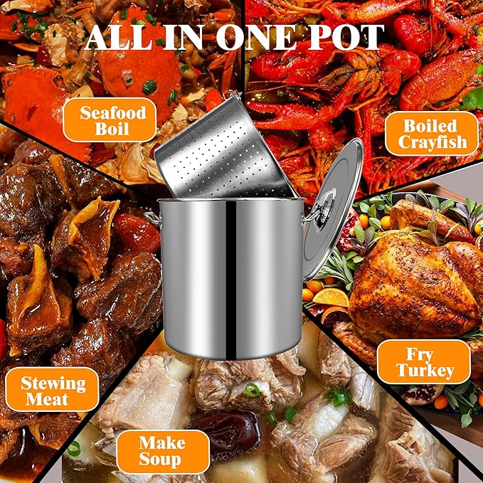 MANNY HOME 24-Quart Stainless Steel Seafood Stockpot with Basket, Crawfish, Crab, Lobster Boil StockPot, Shrimp Boil Stock Pot with Strainer, Turkey Fryer Pot,27L,7Gallon