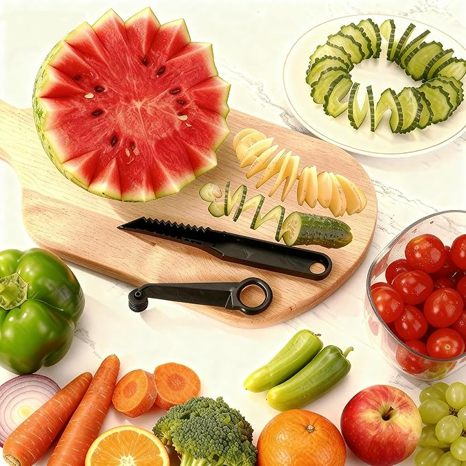 3 PCS Kitchen Spiral and V Shaped Tools Set, Hand Spiral Slicer for Melon Fruit Potato Cucumber Carrot Vegetables Slicer Cutter, Kitchens and Dining Accessories Tool