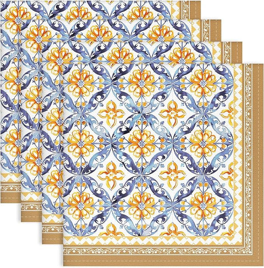 Boho Floral Print Cloth Napkins 100% Cotton, 18" X 18" Dinner Napkins Cloth Set, Washable Napkins for Home, Kitchen, Dinner, Party, Wedding, Cocktail, Set of 4