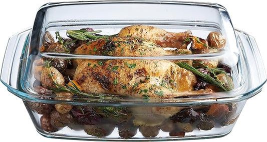 Simax Large Glass Casserole Dish, Oven Safe Cookware With Lid, Oblong Covered Glass Dish For Baking, Serving, Cooking, Microwave and Dishwasher Safe Bakeware, 3 Quart Capacity