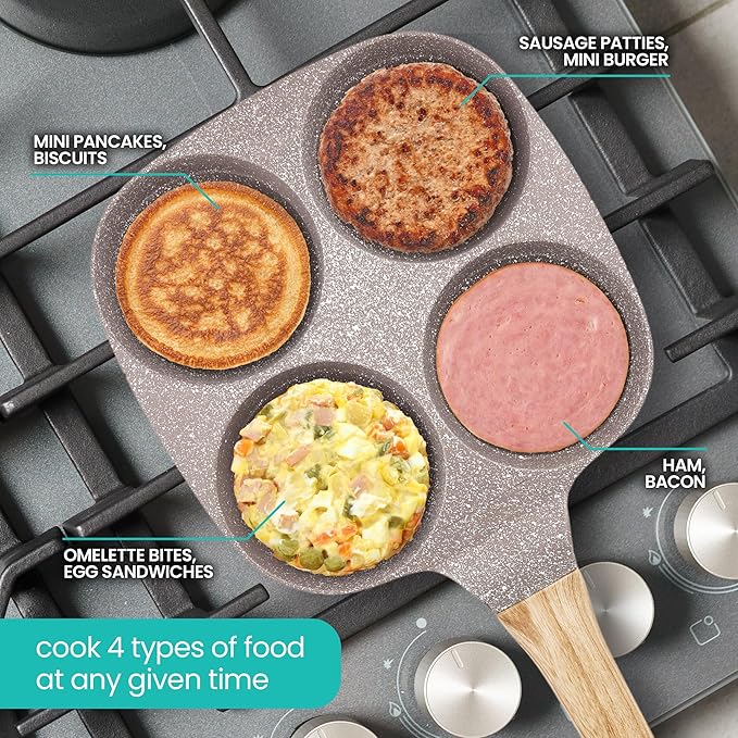 Modern Innovations Dove Gray 4 Cup Nonstick Pan Omelette Mini Pancake Pan for Stove Top Gas and Electric Small Skillet Breakfast Maker