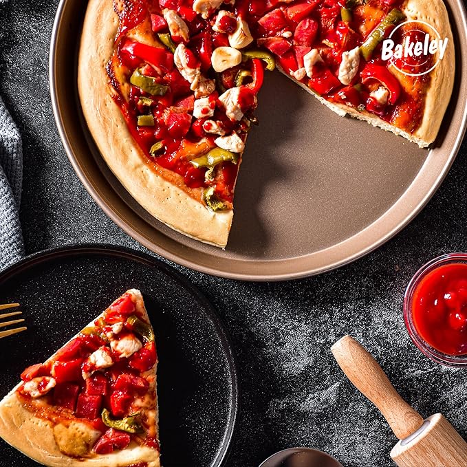 Bakeley Pizza Pan, 11-Inch Non-Stick Pancake Bakeware for Oven Baking (Champagne Gold)