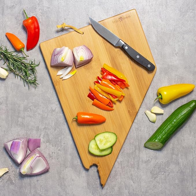 Totally Bamboo Nevada State Shaped Cutting Board and Charcuterie Serving Platter with Artwork by Summer Stokes, Includes Hang Tie for Wall Display Varies