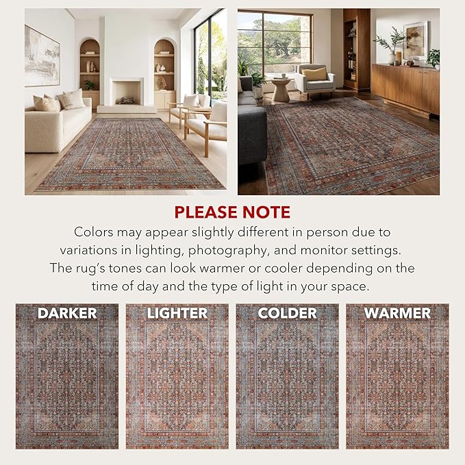 Kuden 2'6"x12 Runner Rug, Machine Washable Area Rug with Non-Slip Backing, Vintage Style, Soft, Easy Clean, Low Pile Rug for Hallway, Entryway, Kitchen, Bedroom