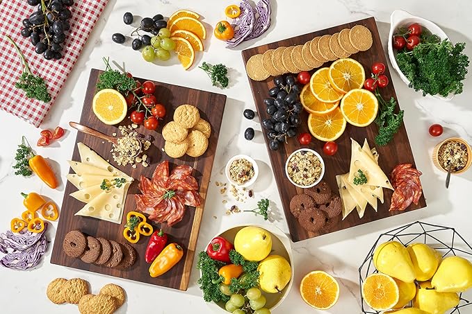 Cozifa American Dark Walnut Wood Cutting Board 17x12 x1in for Kitchen with Juice Groove, Inner Handles, Gift Box, Thick Wooden Cutting Board Finished with Linseed Oil, Beeswax, Carnauba Wax, Lemon Oil