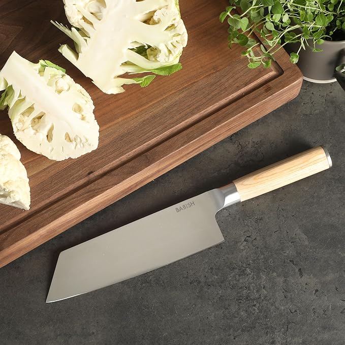 Babish 7.5-Inch Clef Knife – High-Carbon 1.4116 German Steel Kitchen Knife with Light Pakka Wood Handle, Chef & Cleaver Hybrid for Chopping, Slicing & Prep, Full-Tang, Razor Sharp, Ergonomic Design