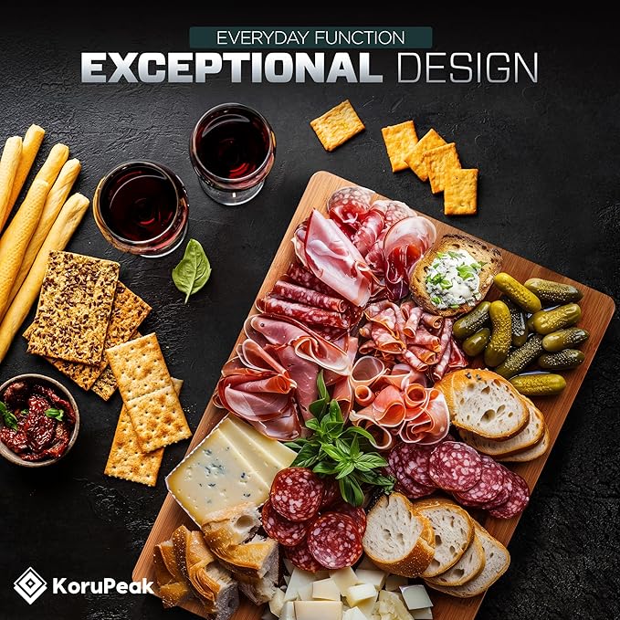 KoruPeak Pure Titanium Cutting Board - Double-Sided Titanium Cutting Boards for Kitchen with Bamboo Side - Large 16"x12"