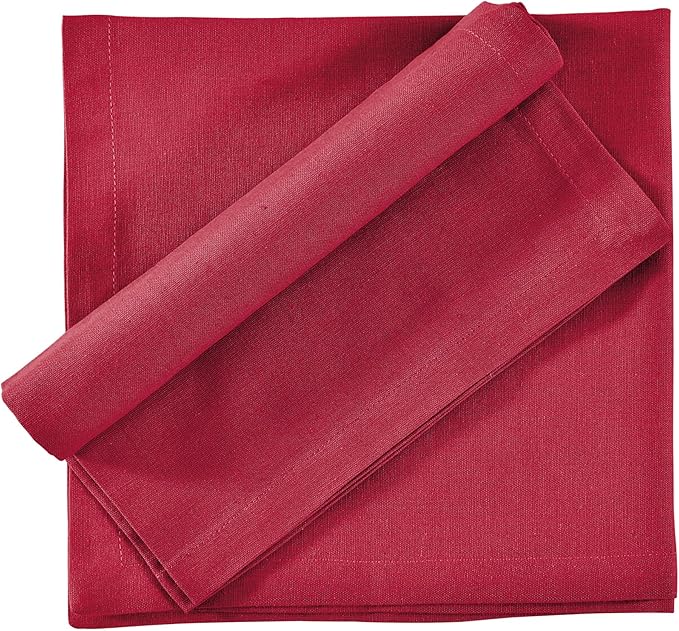 FINGERCRAFT Dinner Cloth Napkins, Cotton Linen Blend Mitered Corner Napkins Cloth 12 Pack Natural Premium Quality for Every Day Use, Parties, Weddings, 20x20 inch Christmas Color Tango Red