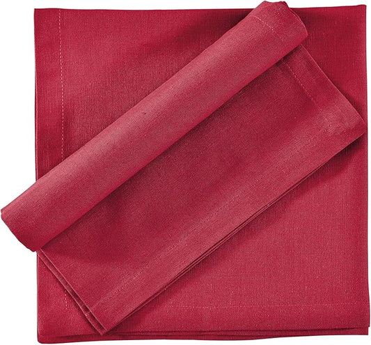 FINGERCRAFT Dinner Cloth Napkins, Cotton Linen Blend Mitered Corner Napkins Cloth 12 Pack Natural Premium Quality for Every Day Use, Parties, Weddings, 20x20 inch Christmas Color Tango Red