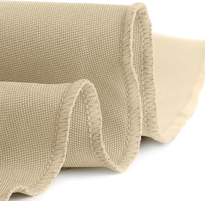 Gee Di Moda Round Tablecloth - 132 Inch Beige Round Table Cloth for 72 to 96 Inch Round Tables - Heavy Duty Washable Fabric - for Buffet Table, Holiday Party, Dinner, Wedding & Baby Shower