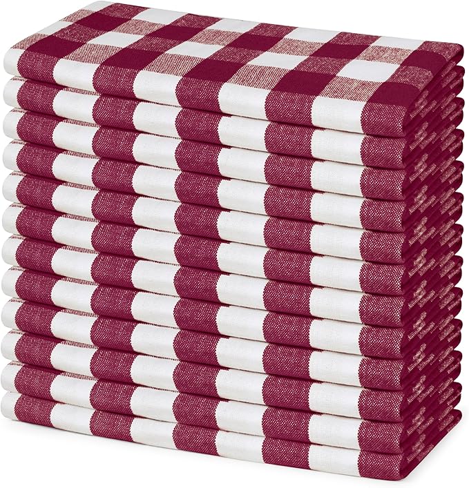 Blue Needles Gingham Buffalo Plaid Cloth Napkins 100% Cotton Set of 12 Dinner Table Napkins 18x18 inch Soft, Reusable, Washable, Ideal for Wedding Parties Everyday Use - Burgundy & Halfwhite