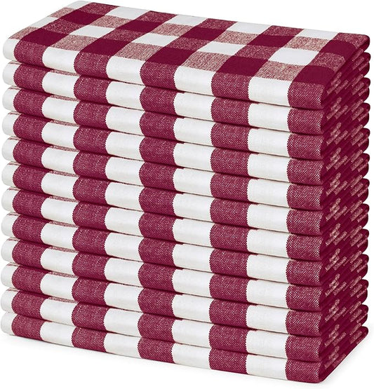Blue Needles Gingham Buffalo Plaid Cloth Napkins 100% Cotton Set of 12 Dinner Table Napkins 18x18 inch Soft, Reusable, Washable, Ideal for Wedding Parties Everyday Use - Burgundy & Halfwhite