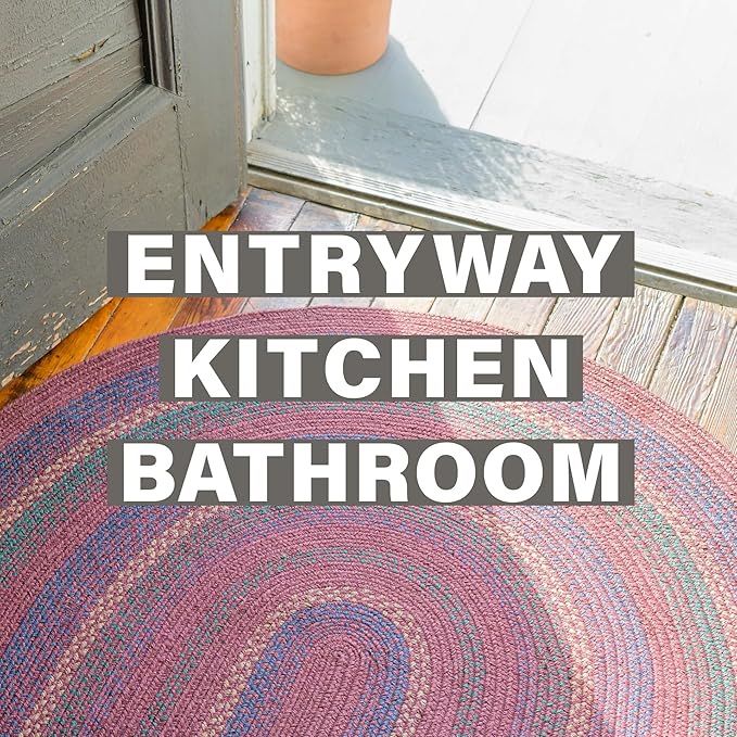 Homespice Jamestown Burgundy Braided Rugs 2x3' - Jute Braided Kitchen Rugs for Rustic Decor