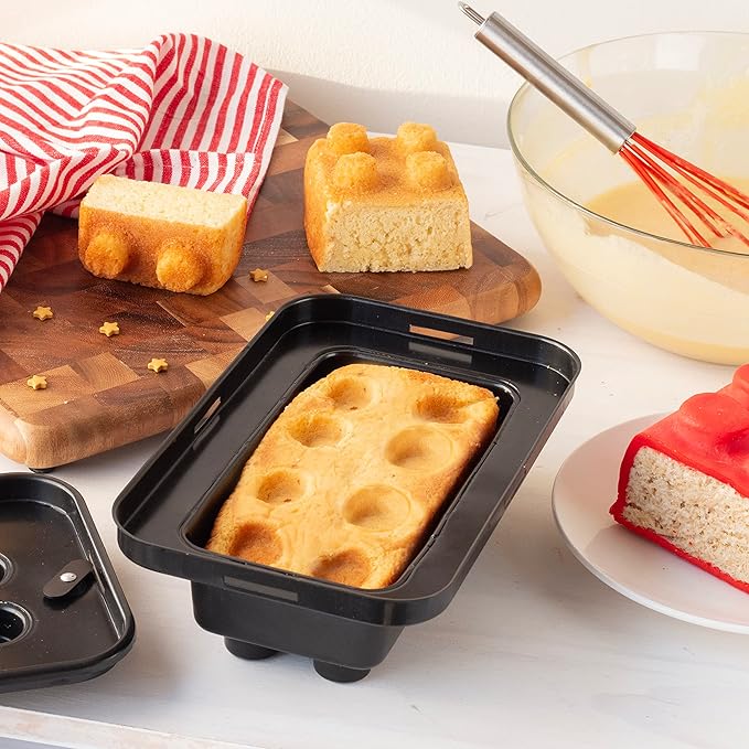 Brick Building Cake Pan Mold, 4 Pack- Build, Decorate Stack 9" 3D Shaped Cakes - Adult Birthday Parties, Special Holiday Occasion or Celebration, Easy Use NonStick Oven Bakeware, Christmas Baking Gift