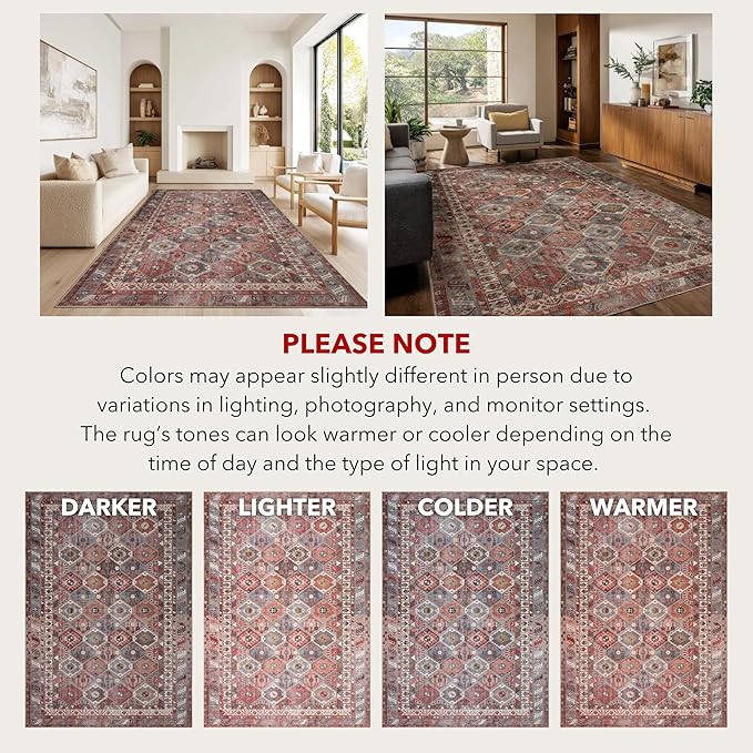 Kuden 2'6"x12 Runner Rug, Machine Washable Area Rug with Non-Slip Backing, Vintage Style, Soft, Easy Clean, Low Pile Rug for Hallway, Entryway, Kitchen, Bedroom