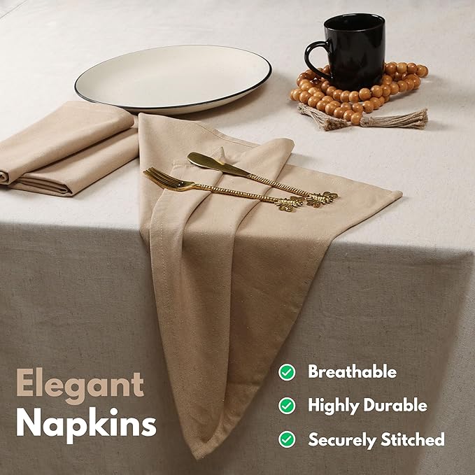 Native Fab Cloth Napkin Set of 12, 100% Cotton, Washable, Reusable Dinner Cloth Napkin 17x17 inches, Table Decor Napkins for Dinner, Events, Beige