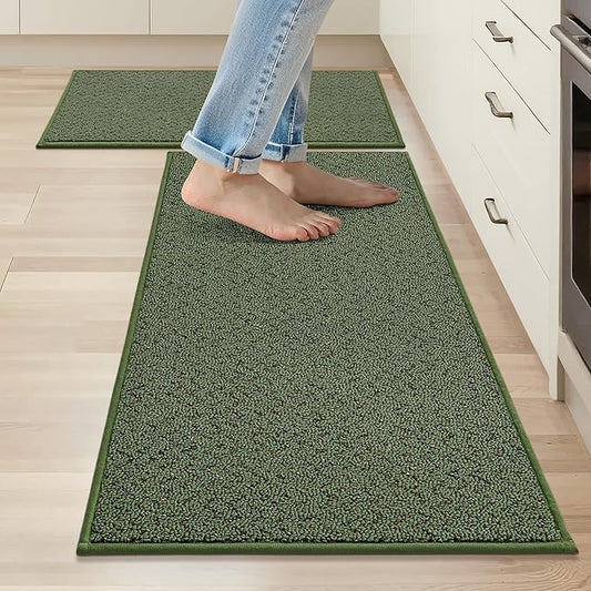 COSY HOMEER Kitchen Rugs and Mats 2PCS Non Slip Kitchen Mats for Floor Washable Stain Resistant Kitchen Runner Rug Sets Absorbent Kitchen Floor Mat 20"x32"+20"x48",Green