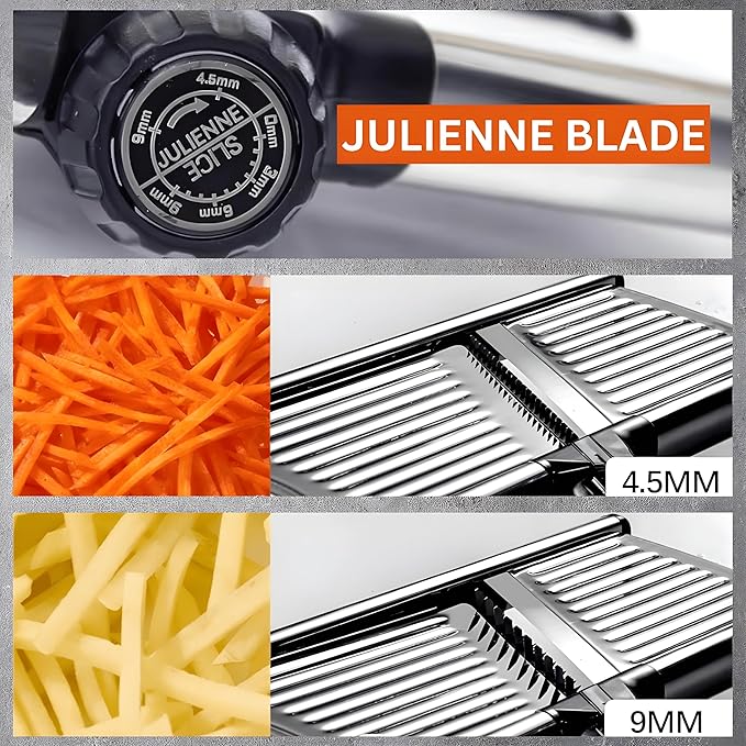 Mandoline Slicer for Kitchen, Adjustable Stainless Steel Vegetable Slicer & Chopper, Safe Mandolin Food Slicer for Potato, Onion, Tomato, Cucumber & Fruit, Julienne Blades with Cut-Resistant Gloves