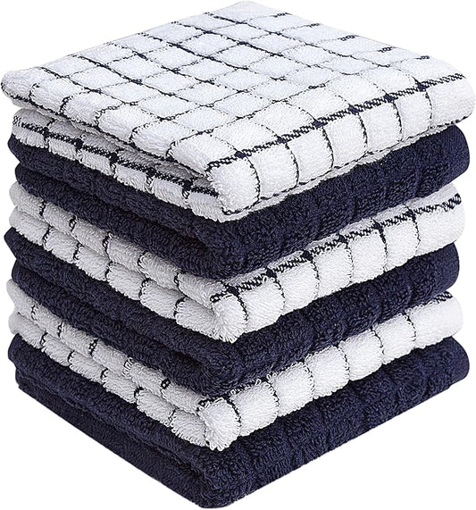 Bumble Premium Cotton Dish Cloths 12" x 12"| Navy Design | 405 GSM | Highly Absorbent & Soft Dish Towels | 100% Natural Ring Spun Cotton Kitchen Towel Set - 6 Pack