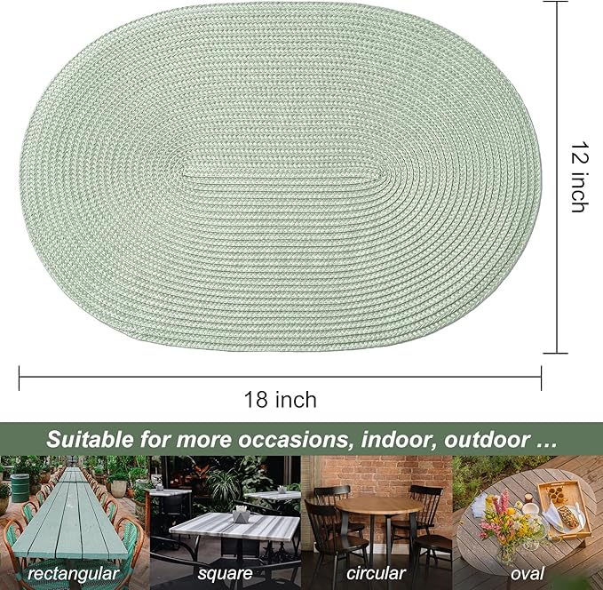 AHHFSMEI Placemats Set of 8 for Dining Table Washable Woven Non-Slip 18x12 inches Placemat Heat-Resistant Durable Table Mats for Dining Table Easy to Clean (Sage Green, 8)