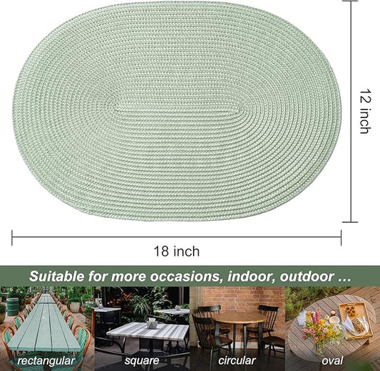 AHHFSMEI Placemats Set of 8 for Dining Table Washable Woven Non-Slip 18x12 inches Placemat Heat-Resistant Durable Table Mats for Dining Table Easy to Clean (Sage Green, 8)