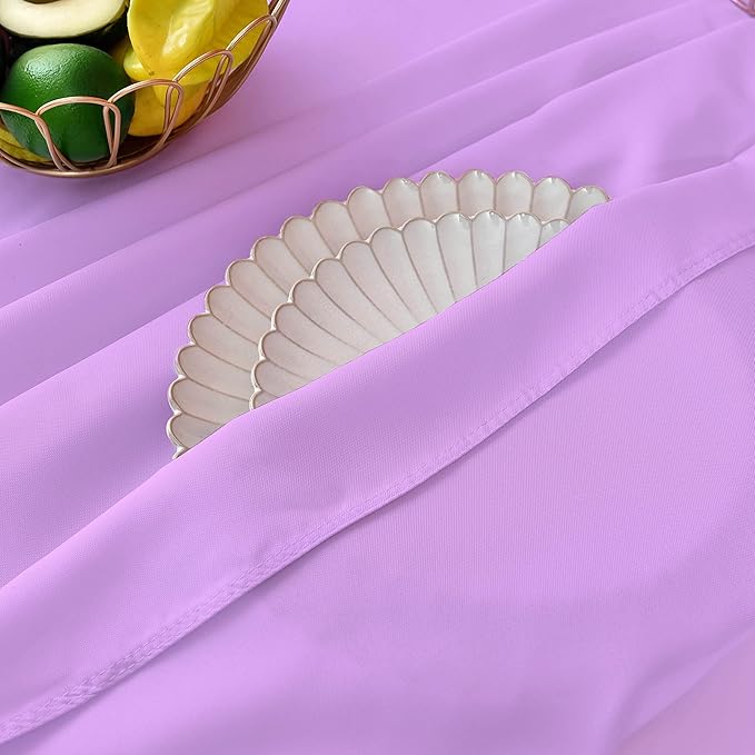 MEANMOY Light Purple 210 GSM Water & Stain Resistant Round Tablecloth for Circle Table - Solid 90 Inch Lavender Table Cloth Cover in Wrinkle Free Durable Washable Polyester Fabric for Party, Banquet