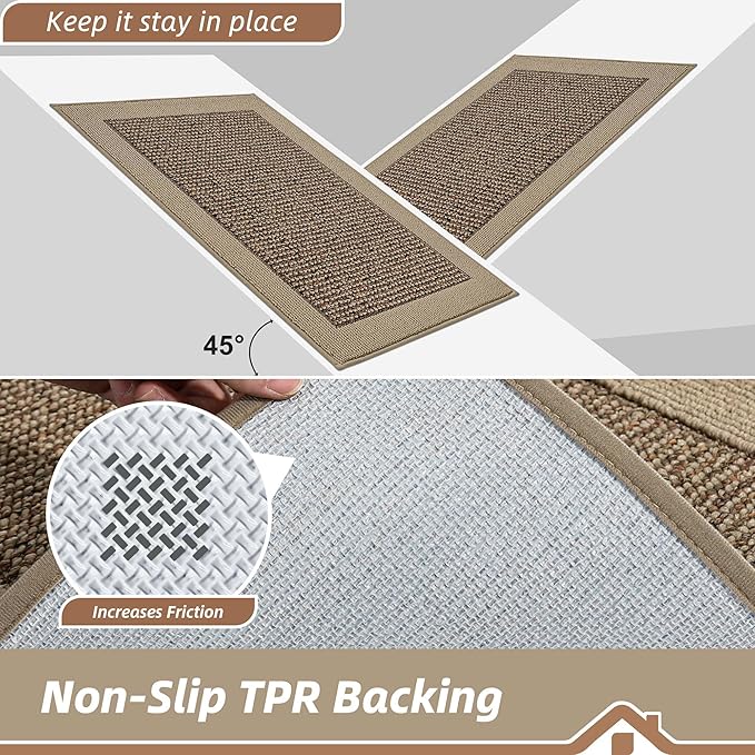 BEQHAUSE Kitchen Rugs and Mats Set of 2 Non-Slip Kitchen Mats for Floor, Absorbent and Stain Resistant Kitchen Runner, Machine Washable Rugs for Kitchen, Laundry & Sink, 24"x36"+24"x60", Taupe