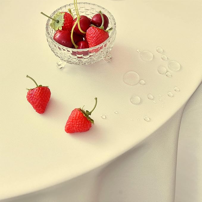 MEANMOY Ivory 210 GSM Water & Stain Resistant Round Tablecloth for Circle Table - Solid 48 Inch Table Cloth Cover in Wrinkle Free Durable Washable Polyester Fabric for Wedding, Party, Banquet