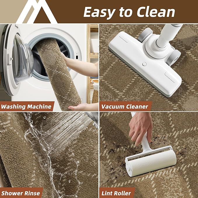 COSY HOMEER Kitchen Rugs and Mats Sets 2PCS Non-Slip Soft Kitchen Mats for Floor Absorbent and Stain Resistant Kitchen Floor Mat Washable Plaid Rugs for Kitchen,20"x32"+20"x48",Taupe