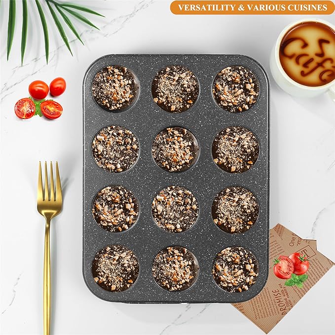 Walooza Muffin Cupcake Pan - Nonstick 12-Cup Tin for Baking Cheesecake, Toast Oven Supplies, Non-Stick Tray