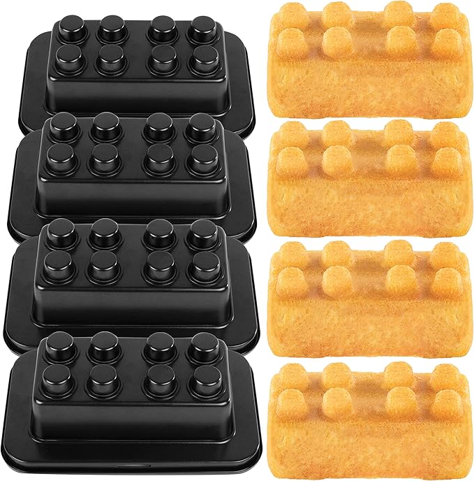 Brick Building Cake Pan Mold, 4 Pack- Build, Decorate Stack 9" 3D Shaped Cakes - Adult Birthday Parties, Special Holiday Occasion or Celebration, Easy Use NonStick Oven Bakeware, Christmas Baking Gift
