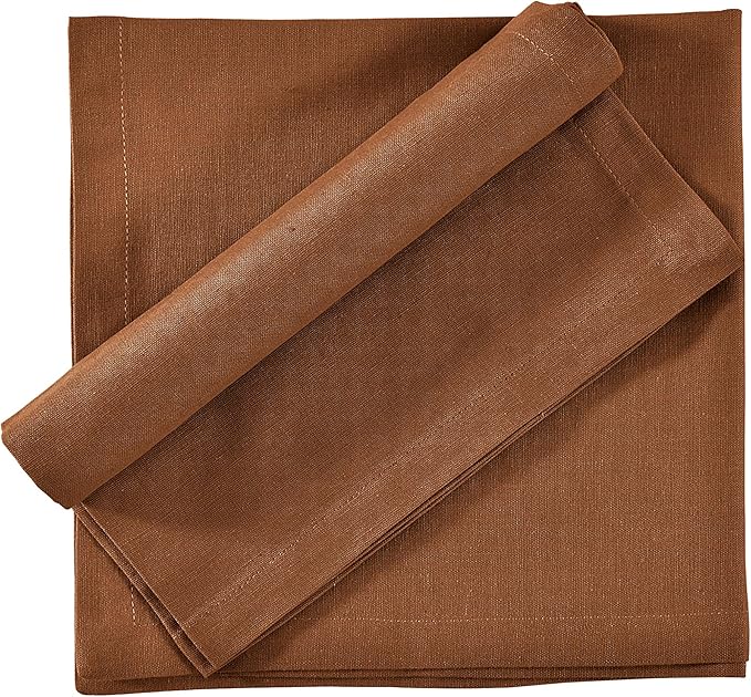 Fingercraft Cloth Napkins Set of 12, Cotton Linen Blend Napkins Cloth Washable Premium Quality Parties, Weddings, Mitered Dinner Napkin for Home Parties Christmas Thanksgiving 18x18 in Brown