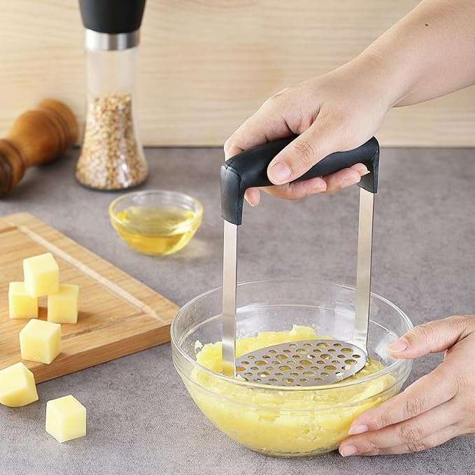 Potato Masher, LCCOWO Stainless Steel Potatoes Masher Kitchen Tool, Mashed Potatos Masher with PP Handle, Great for Potato, Guacamole, Fruits, Avocado, Bean and More, Dishwasher Safe
