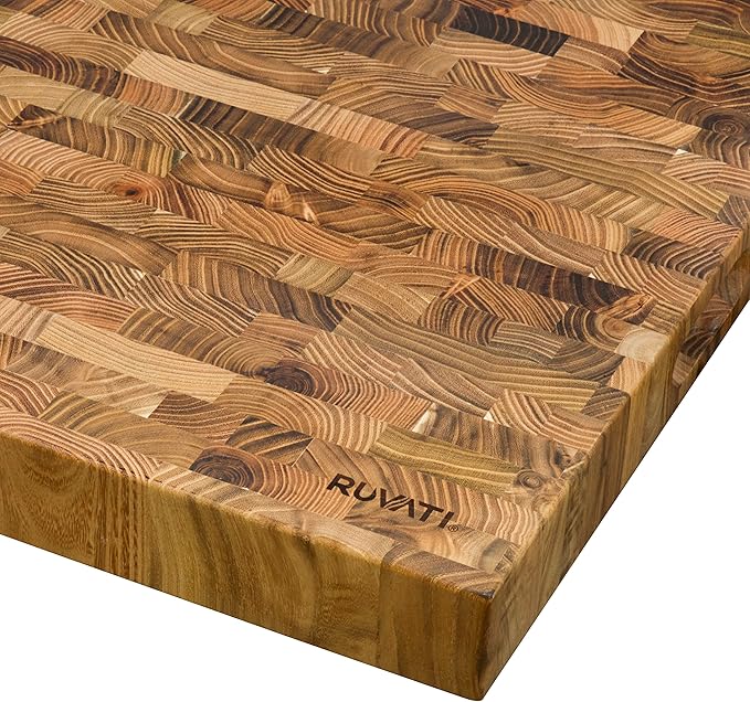 Ruvati 17 x 16 x 2 inch thick End-Grain Teak Butcher Block Solid Wood Large Workstation Cutting Board - RVA2445TKE