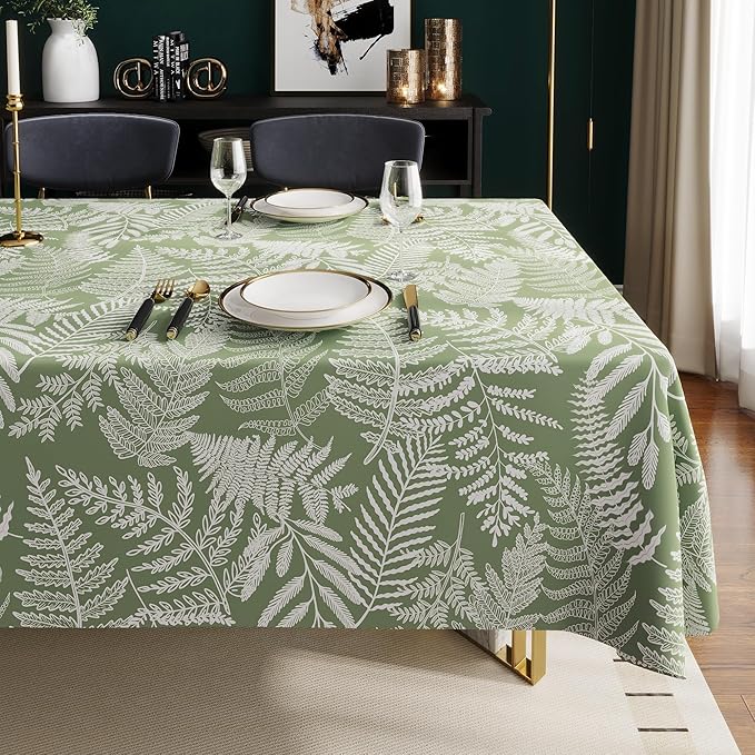 Rectangle Table Cloth,100% Waterproof Tablecloth Oil Proof Spill Proof Vinyl Table Cloth, Wipe Clean Plastic Table Cover for Dining, Camping, Indoor and Outdoor 54" x 84",Green Leaves