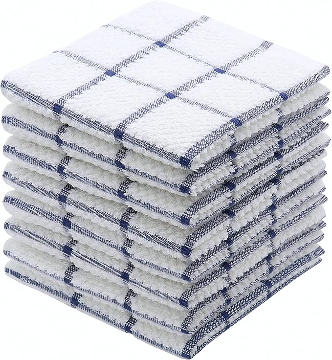 Cotton Dish Towels for Kitchen, Terry Dish Cloths for Washing Dishes, 12 x 12 Inches, Light and Soft, Quick Drying Dish Rags for Cleaning, 8pc/Set (Blue)